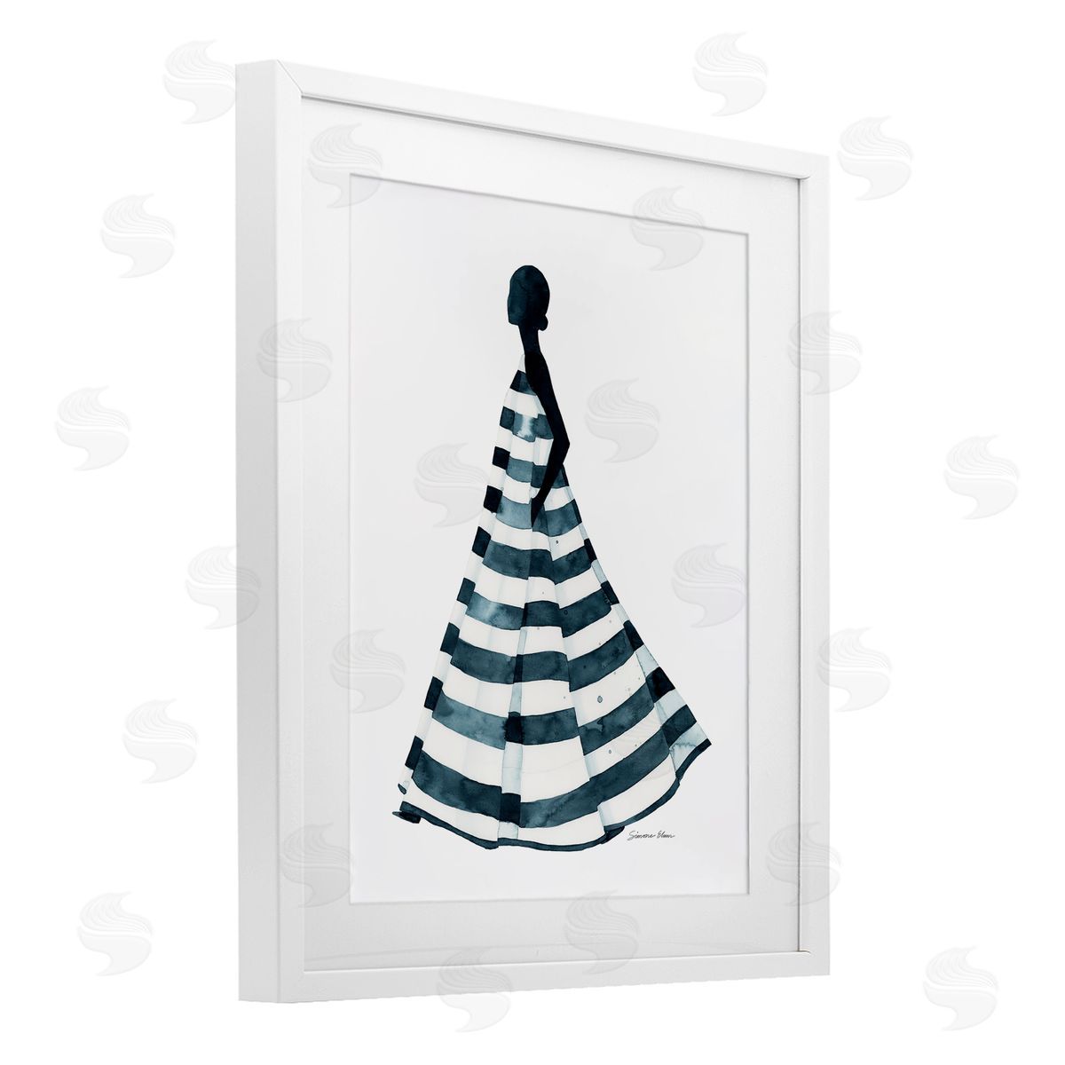 Simone Elum Girl In Blue Striped Dress Canvas Wall Art Print
