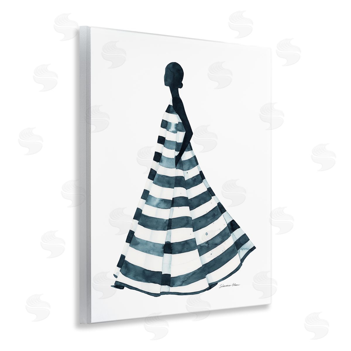 Simone Elum Girl In Blue Striped Dress Canvas Wall Art Print