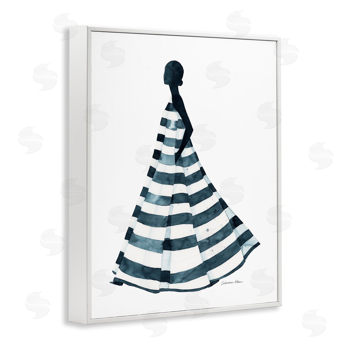 Simone Elum Girl In Blue Striped Dress Canvas Wall Art Print