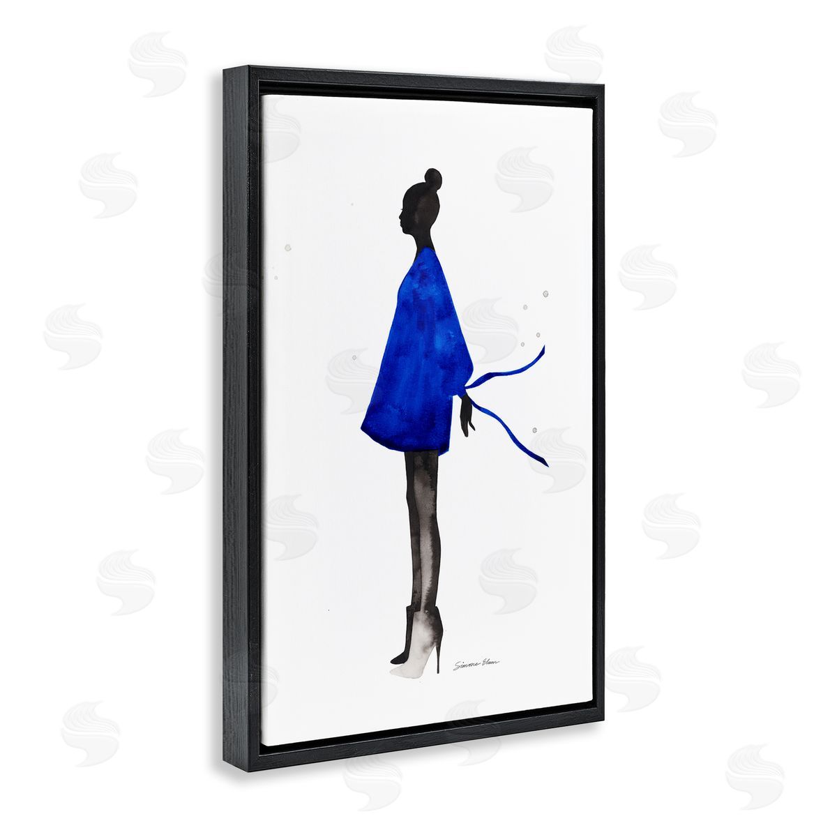 Simone Elum Girl In Blue Dress Silhouette Canvas Wall Art Print
