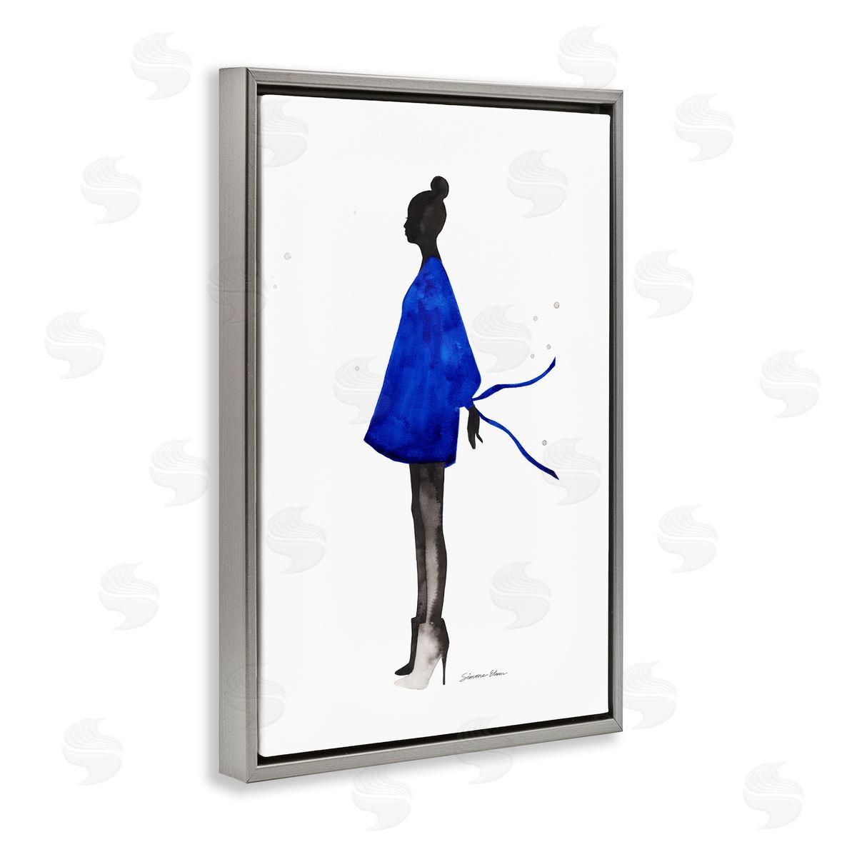 Simone Elum Girl In Blue Dress Silhouette Canvas Wall Art Print