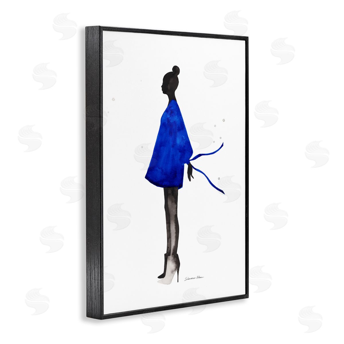 Simone Elum Girl In Blue Dress Silhouette Canvas Wall Art Print