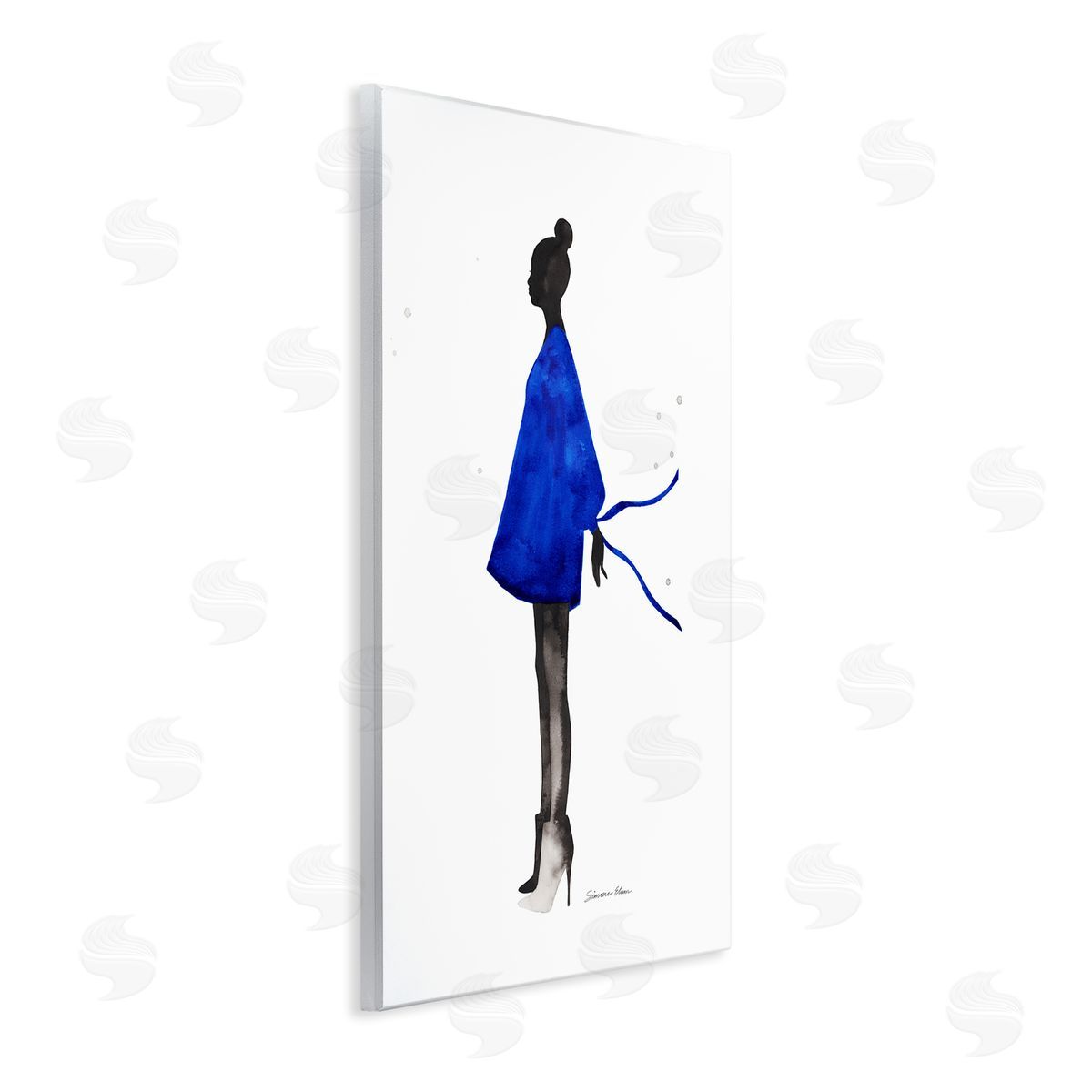 Simone Elum Girl In Blue Dress Silhouette Canvas Wall Art Print