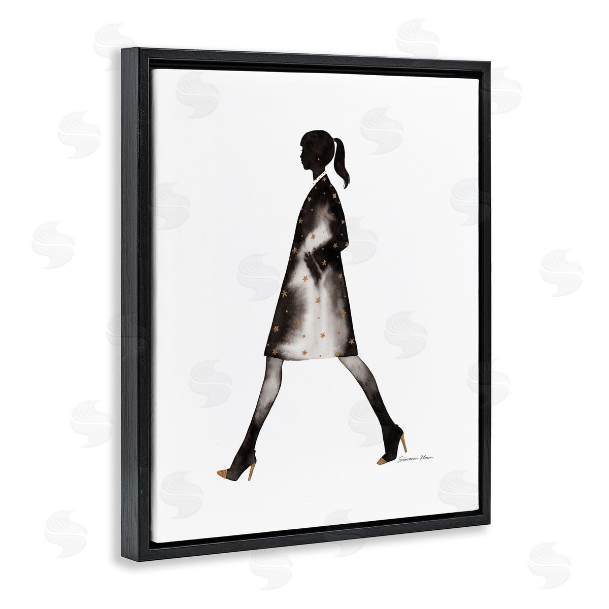Simone Elum Girl In Black Coat Silhouette Canvas Wall Art Print