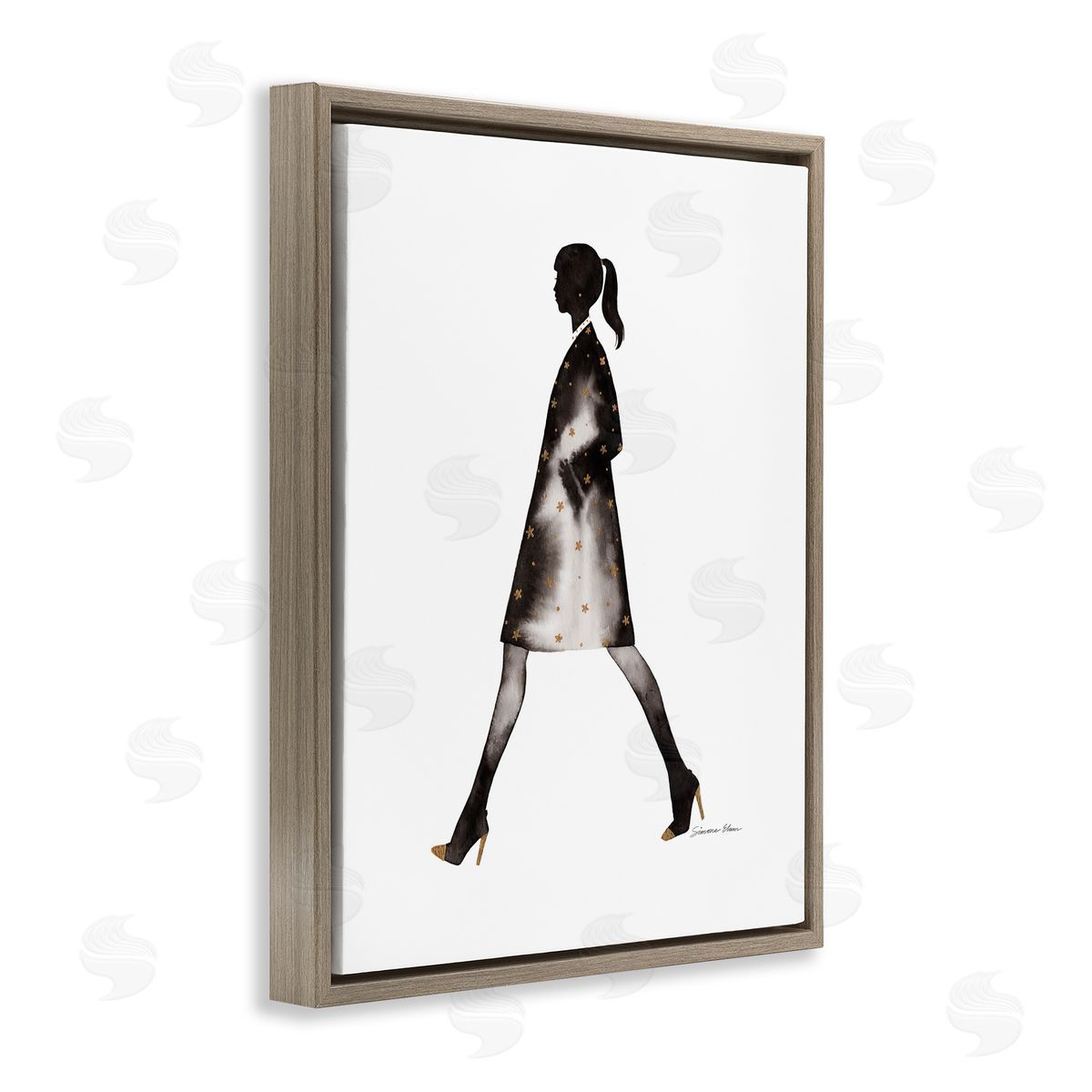 Simone Elum Girl In Black Coat Silhouette Canvas Wall Art Print