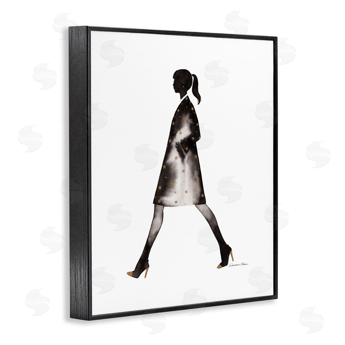 Simone Elum Girl In Black Coat Silhouette Canvas Wall Art Print