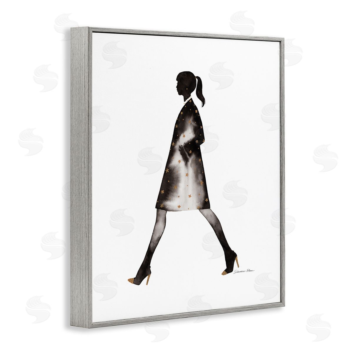 Simone Elum Girl In Black Coat Silhouette Canvas Wall Art Print