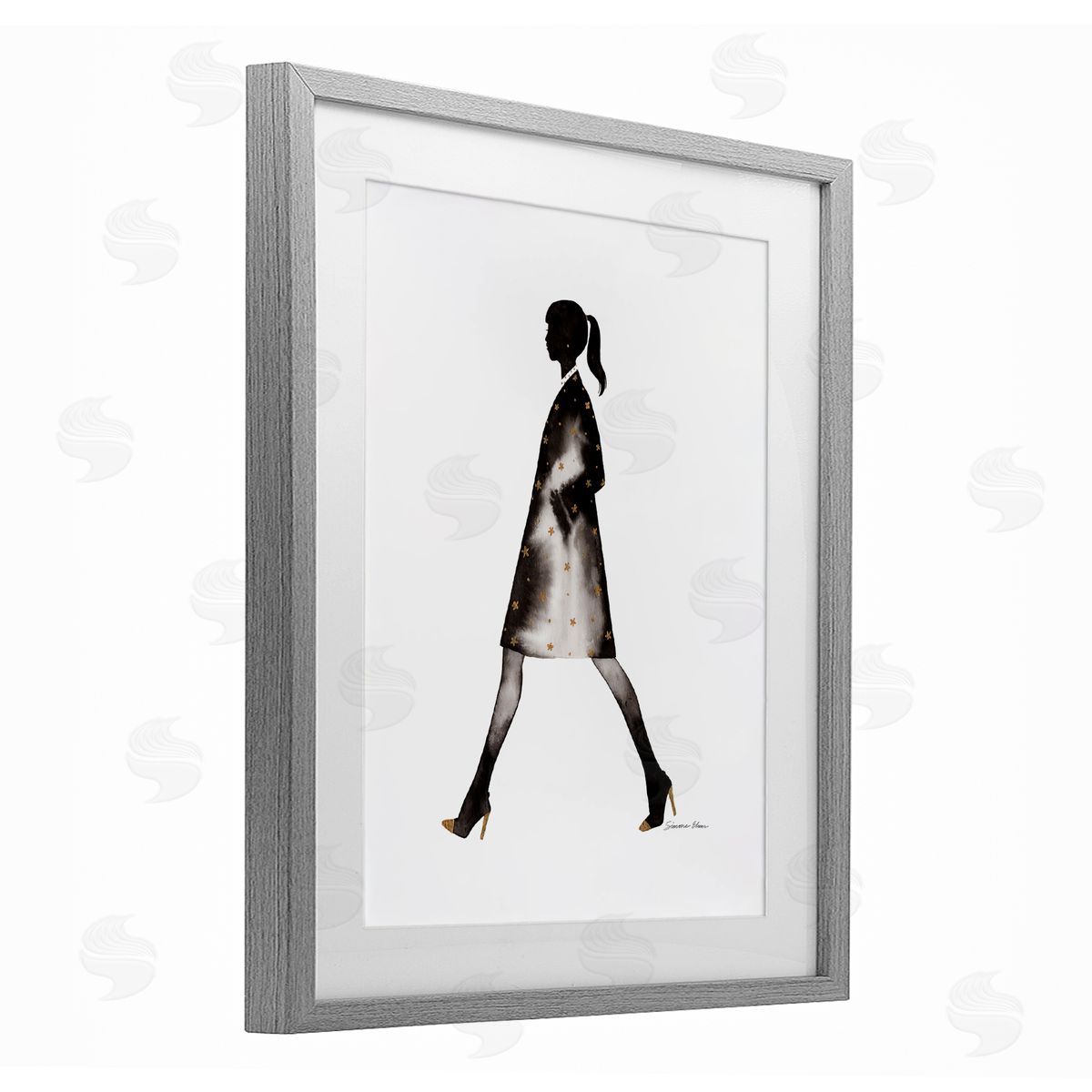 Simone Elum Girl In Black Coat Silhouette Canvas Wall Art Print