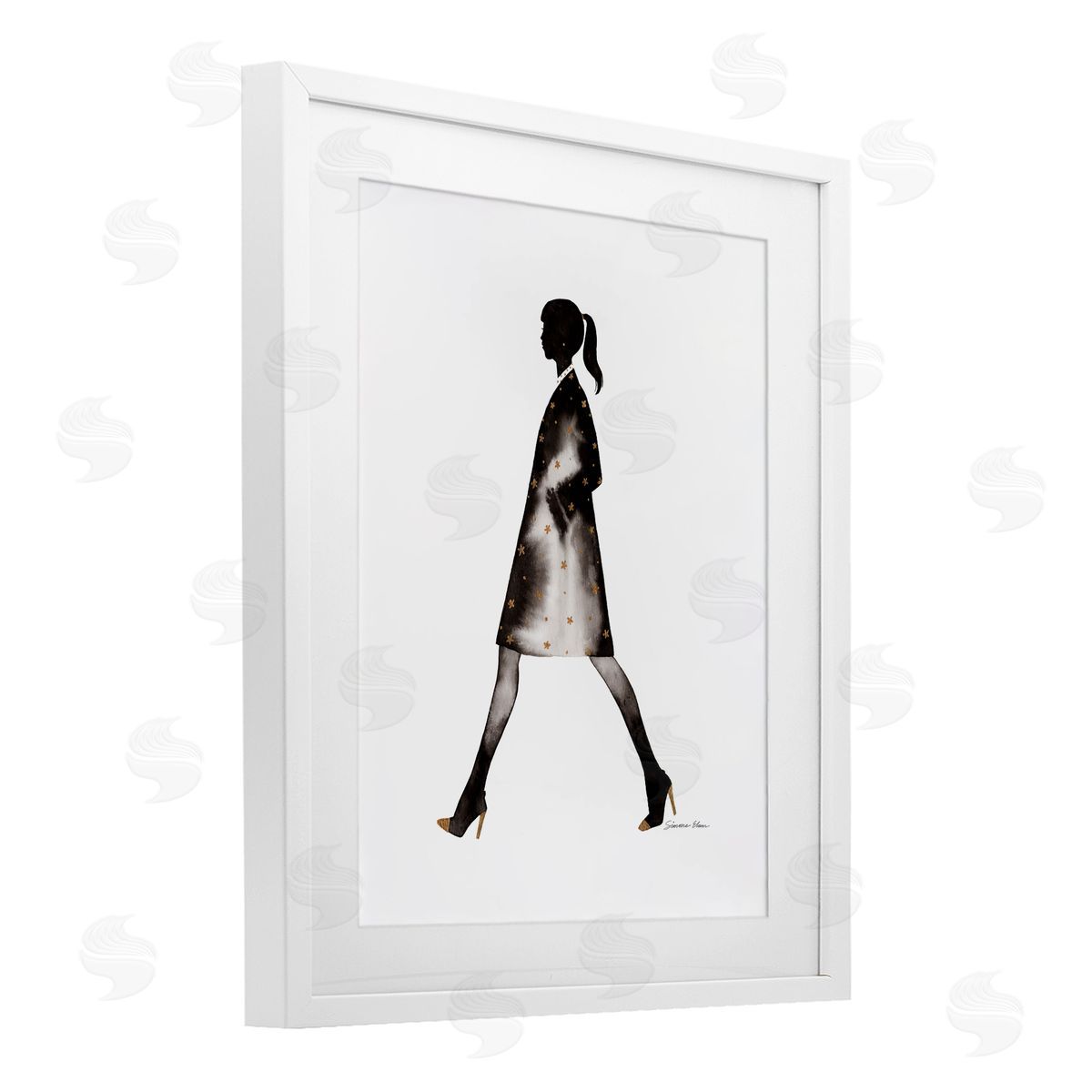 Simone Elum Girl In Black Coat Silhouette Canvas Wall Art Print