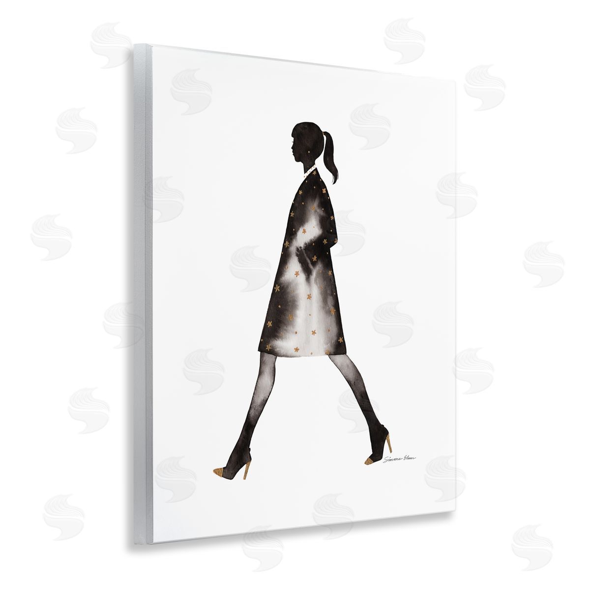 Simone Elum Girl In Black Coat Silhouette Canvas Wall Art Print