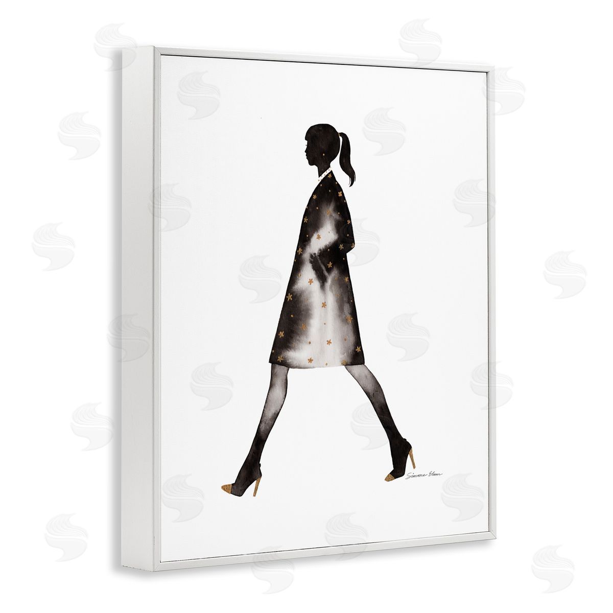 Simone Elum Girl In Black Coat Silhouette Canvas Wall Art Print