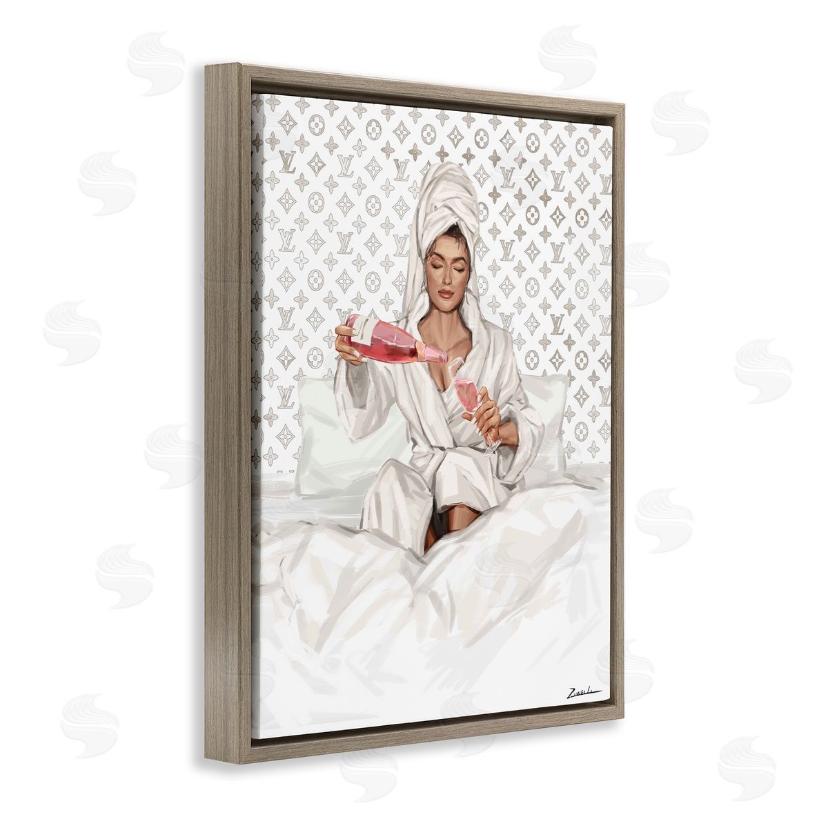 Ziwei Li Self Care Champagne in Bed Canvas Wall Art Print