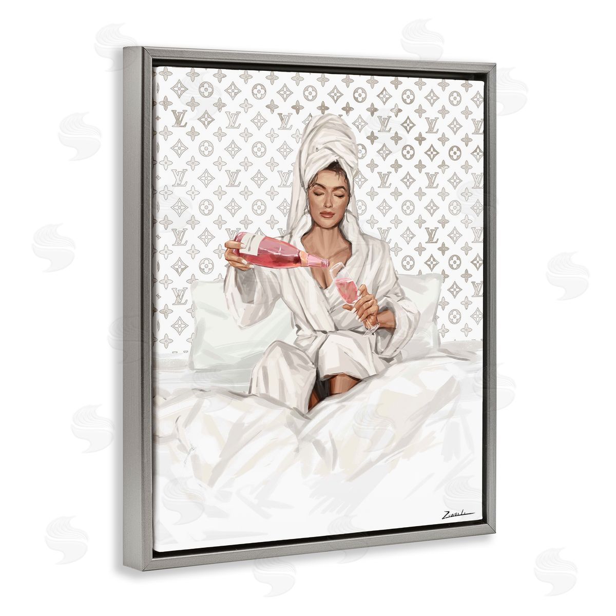 Ziwei Li Self Care Champagne in Bed Canvas Wall Art Print