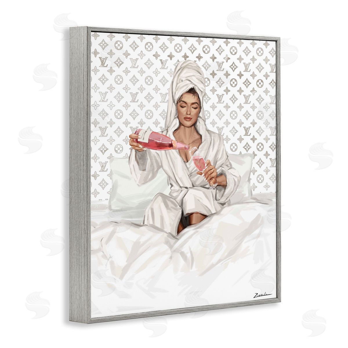 Ziwei Li Self Care Champagne in Bed Canvas Wall Art Print