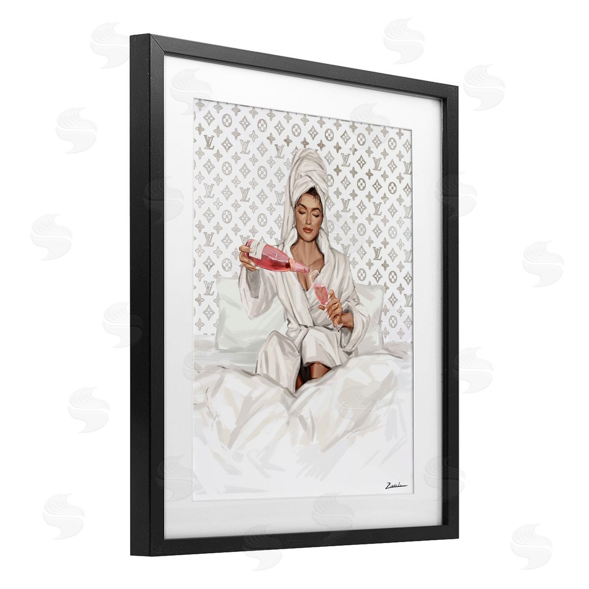 Ziwei Li Self Care Champagne in Bed Canvas Wall Art Print
