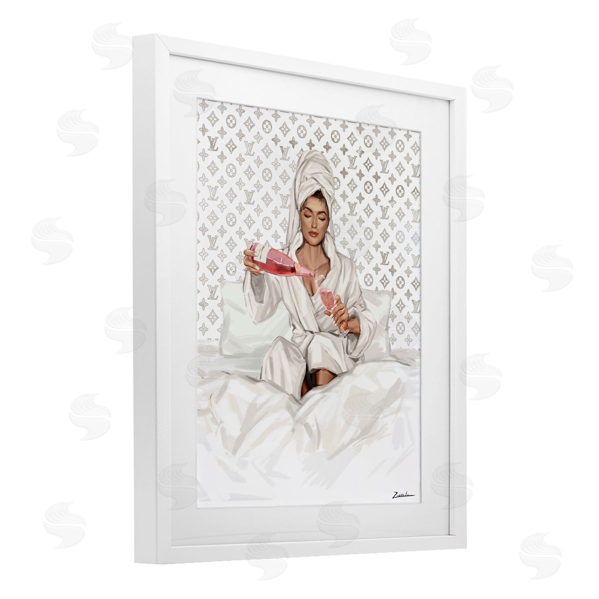 Ziwei Li Self Care Champagne in Bed Canvas Wall Art Print