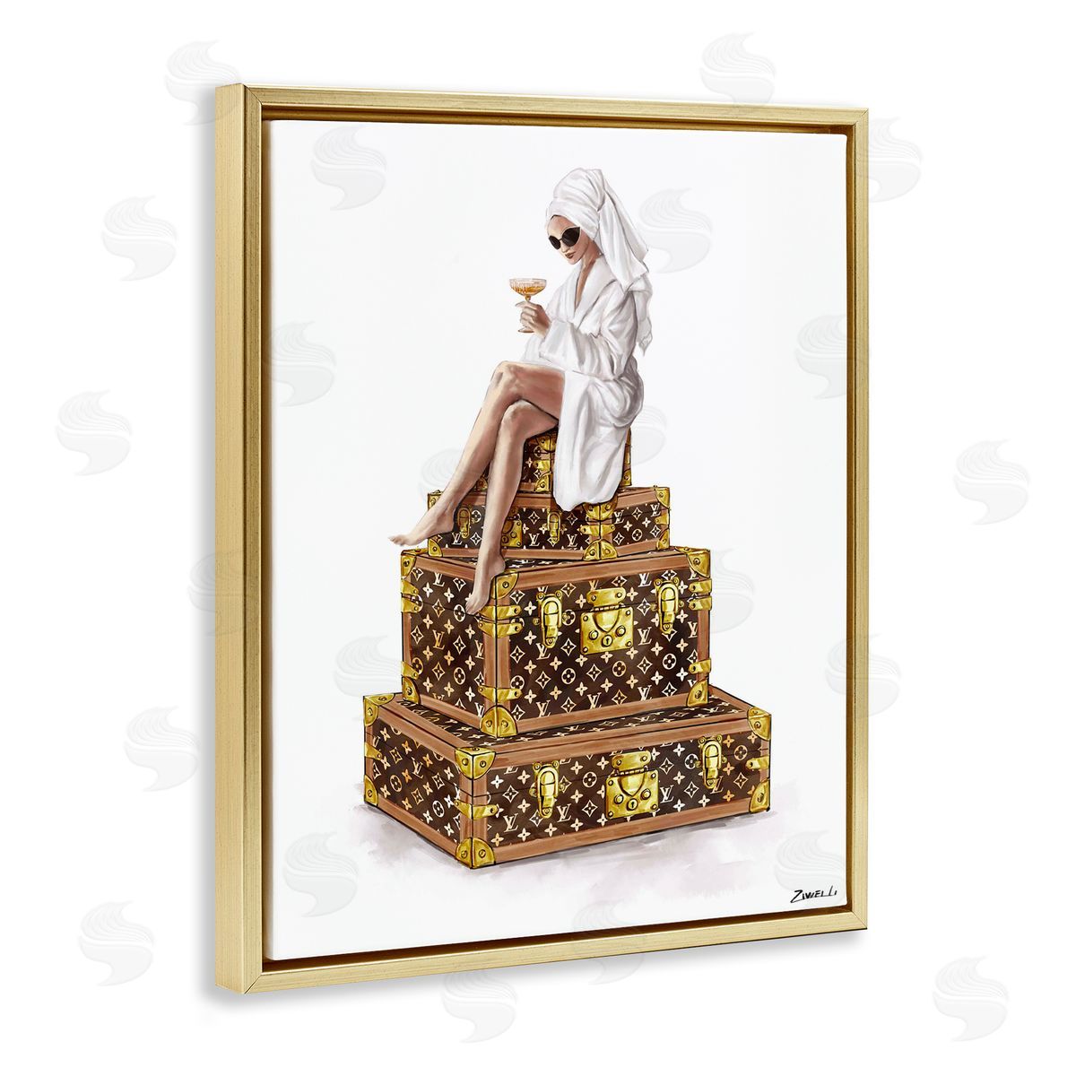 Ziwei Li Sipping Champagne in Luxury Canvas Wall Art Print