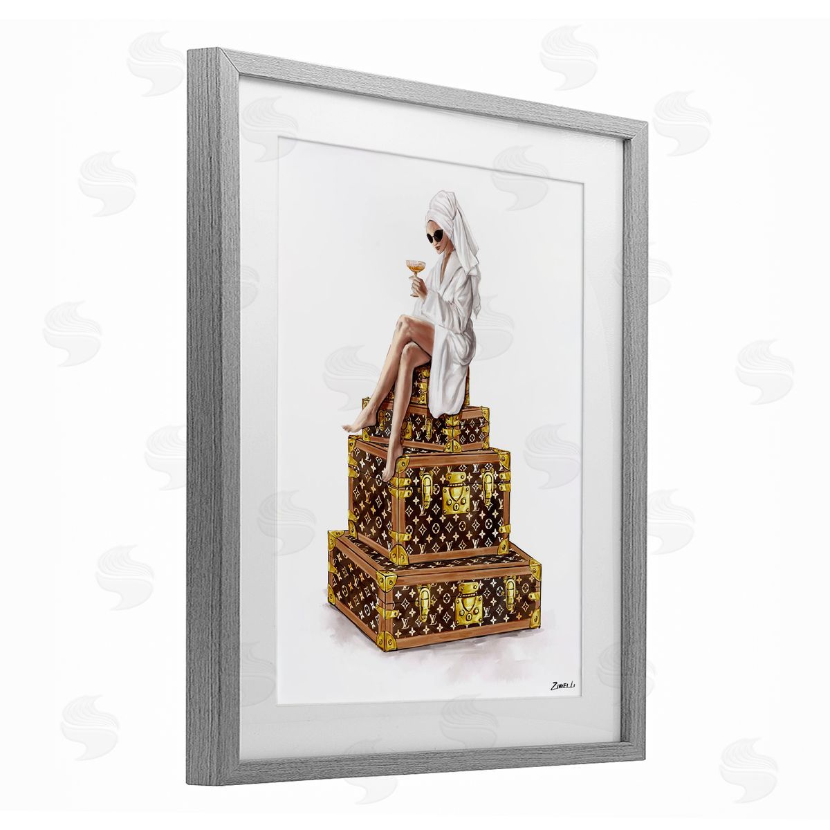 Ziwei Li Sipping Champagne in Luxury Canvas Wall Art Print