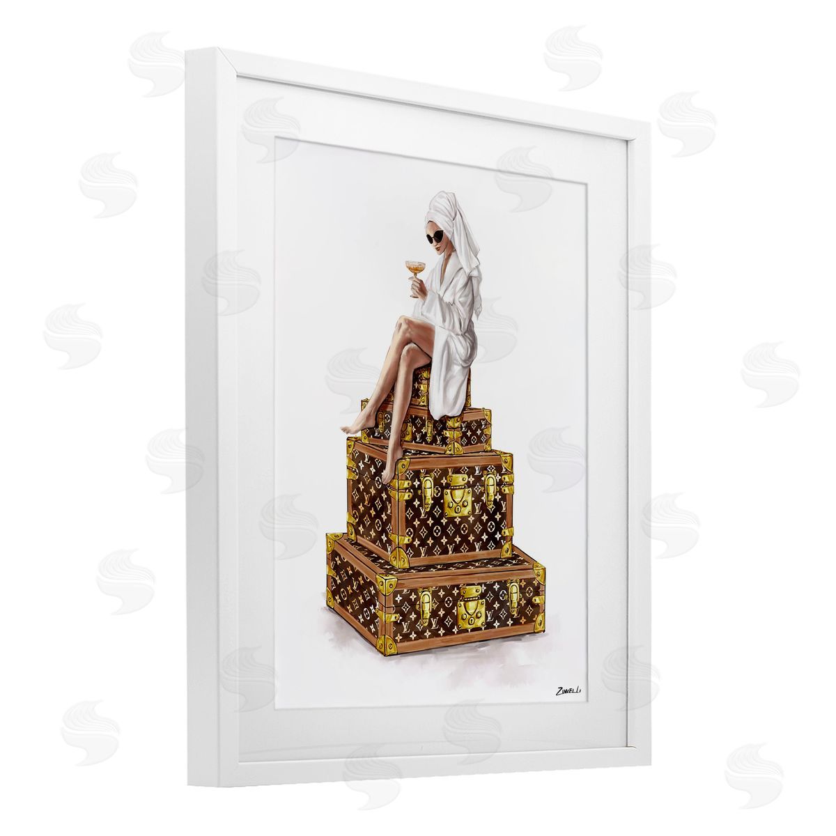 Ziwei Li Sipping Champagne in Luxury Canvas Wall Art Print