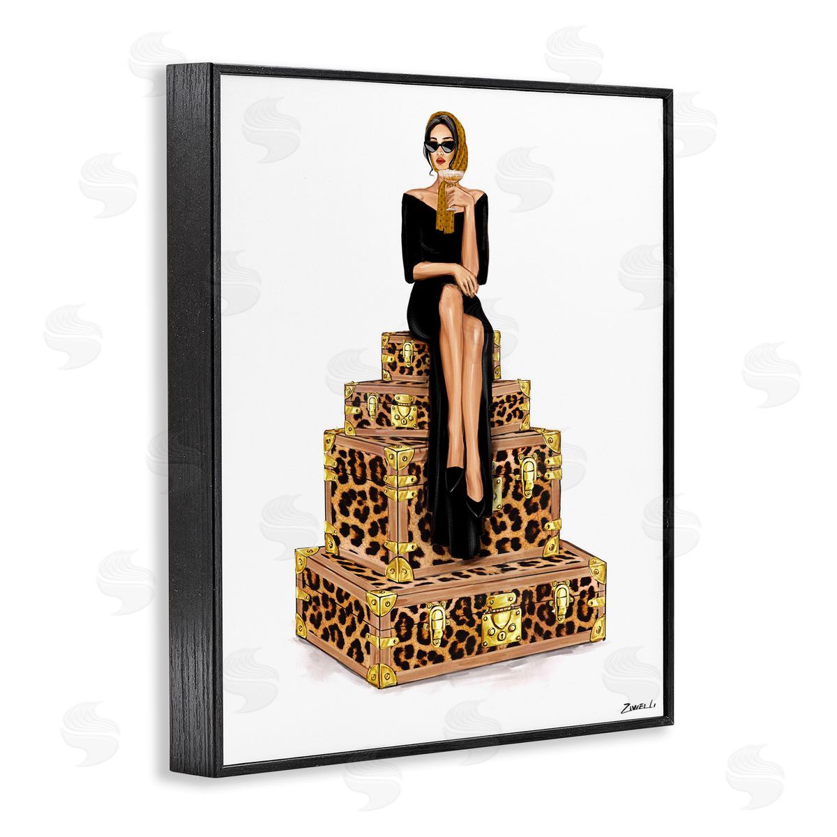 Ziwei Li Stylish Gal and Suitcases Canvas Wall Art Print