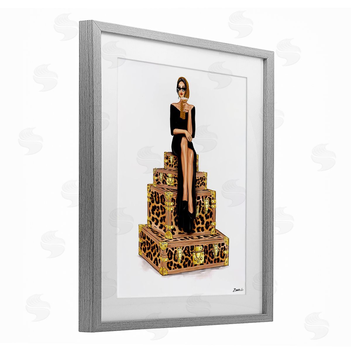 Ziwei Li Stylish Gal and Suitcases Canvas Wall Art Print