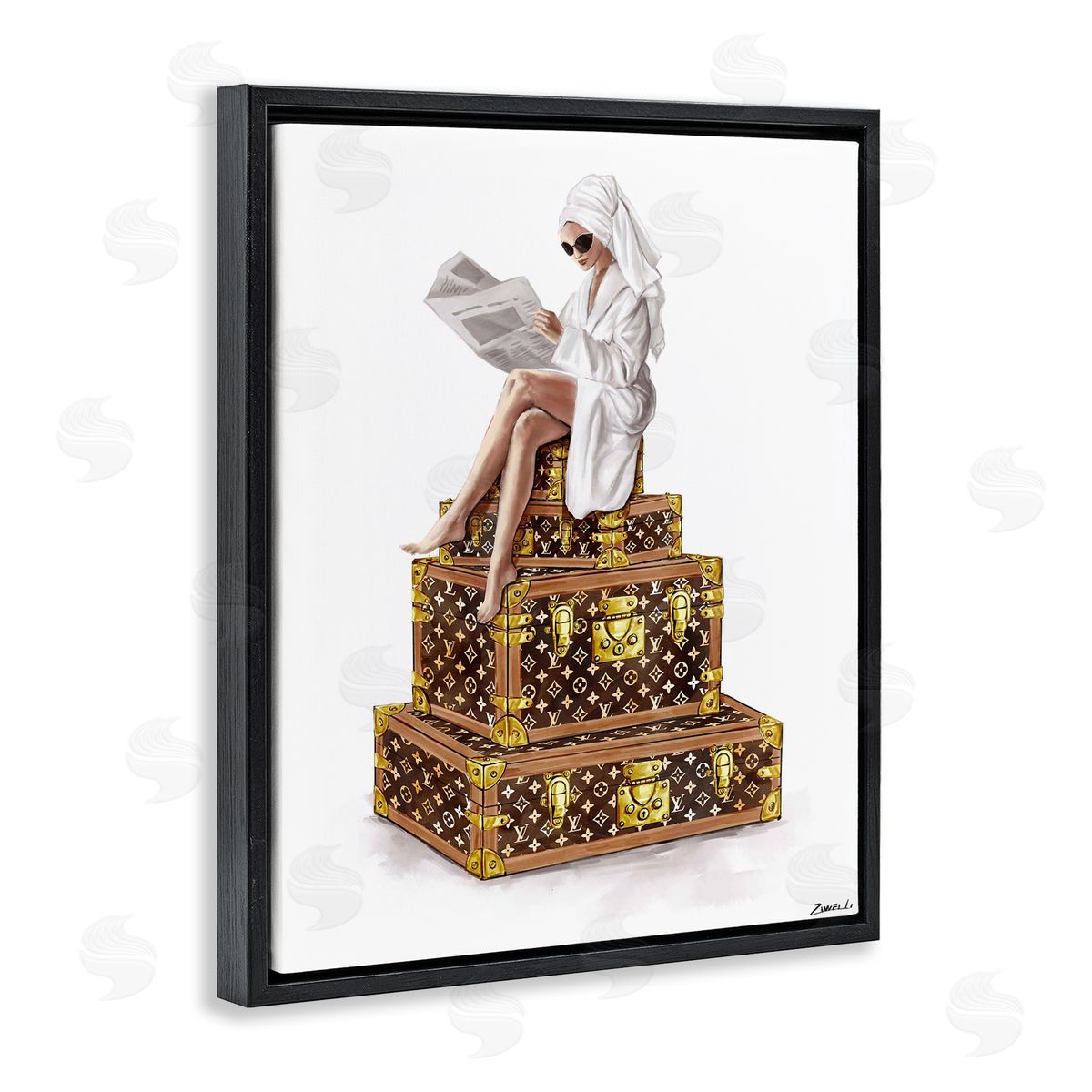 Ziwei Li Reading Atop Suitcases Canvas Wall Art Print