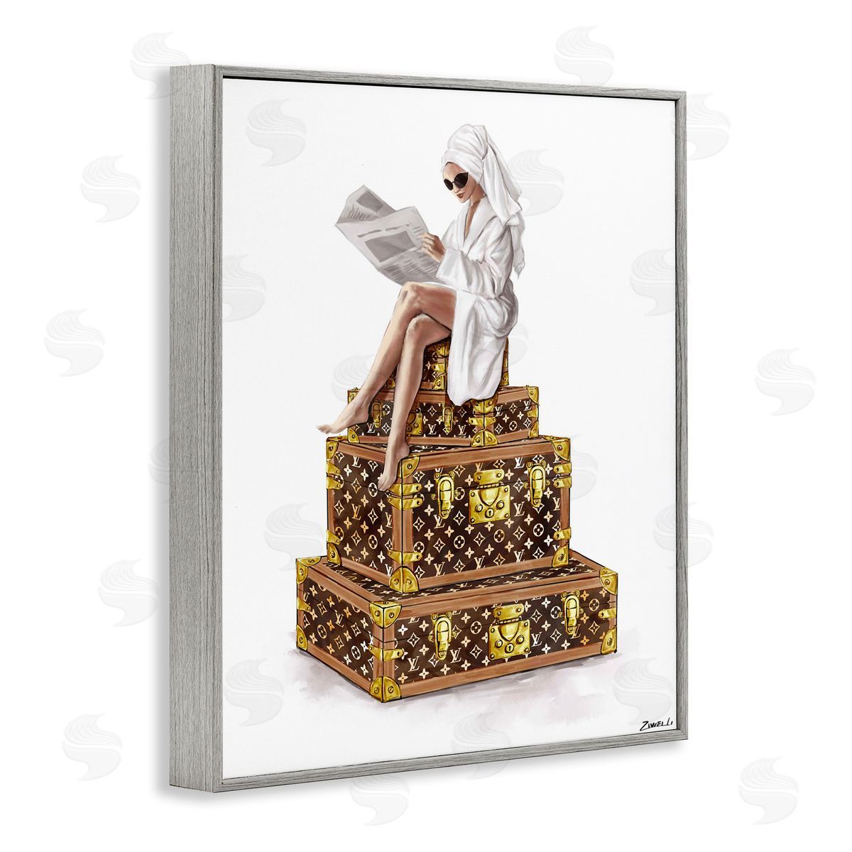 Ziwei Li Reading Atop Suitcases Canvas Wall Art Print