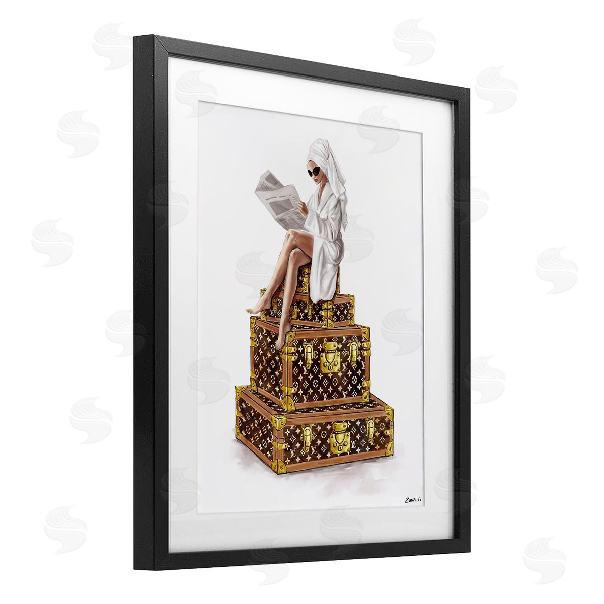 Ziwei Li Reading Atop Suitcases Canvas Wall Art Print