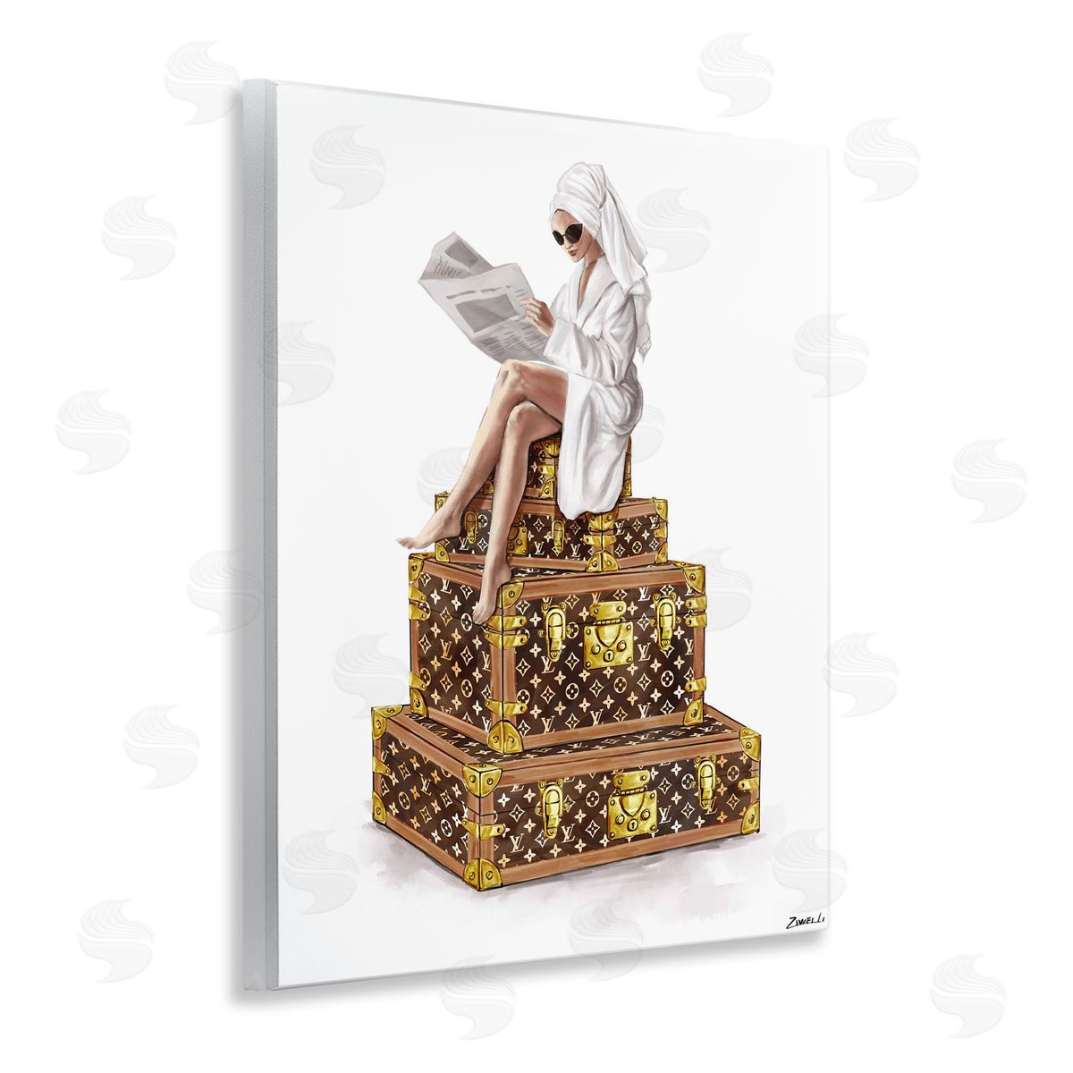 Ziwei Li Reading Atop Suitcases Canvas Wall Art Print