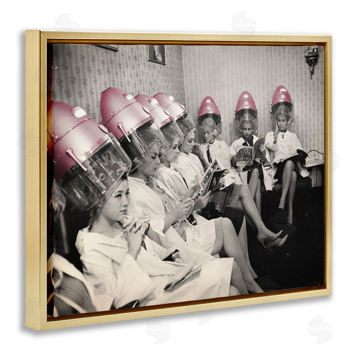 Sophie 6 Vintage Pink Hair Dryers Canvas Wall Art Print