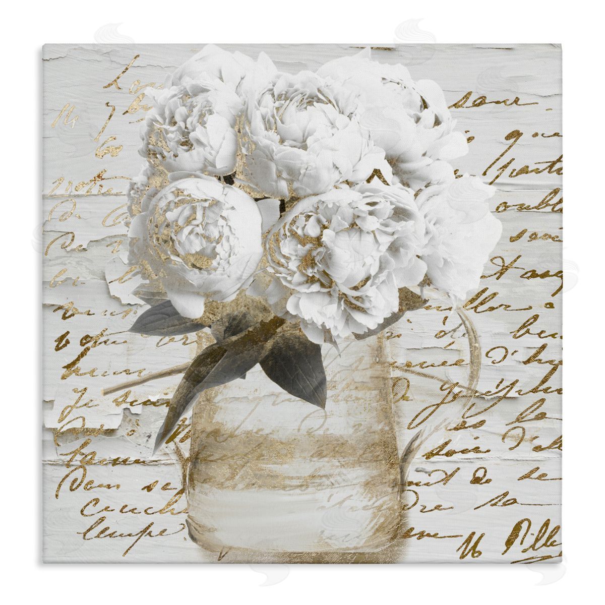 Sophie 6 Peonies with Vintage Script Canvas Wall Art Print
