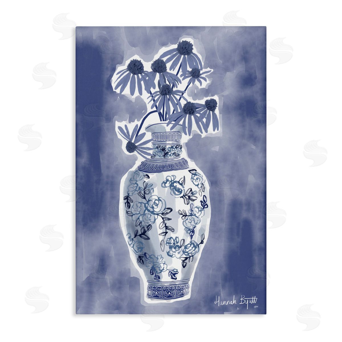 Hannah Byatt Chinoiserie with Black Eyed Susans Canvas Wall Art Print