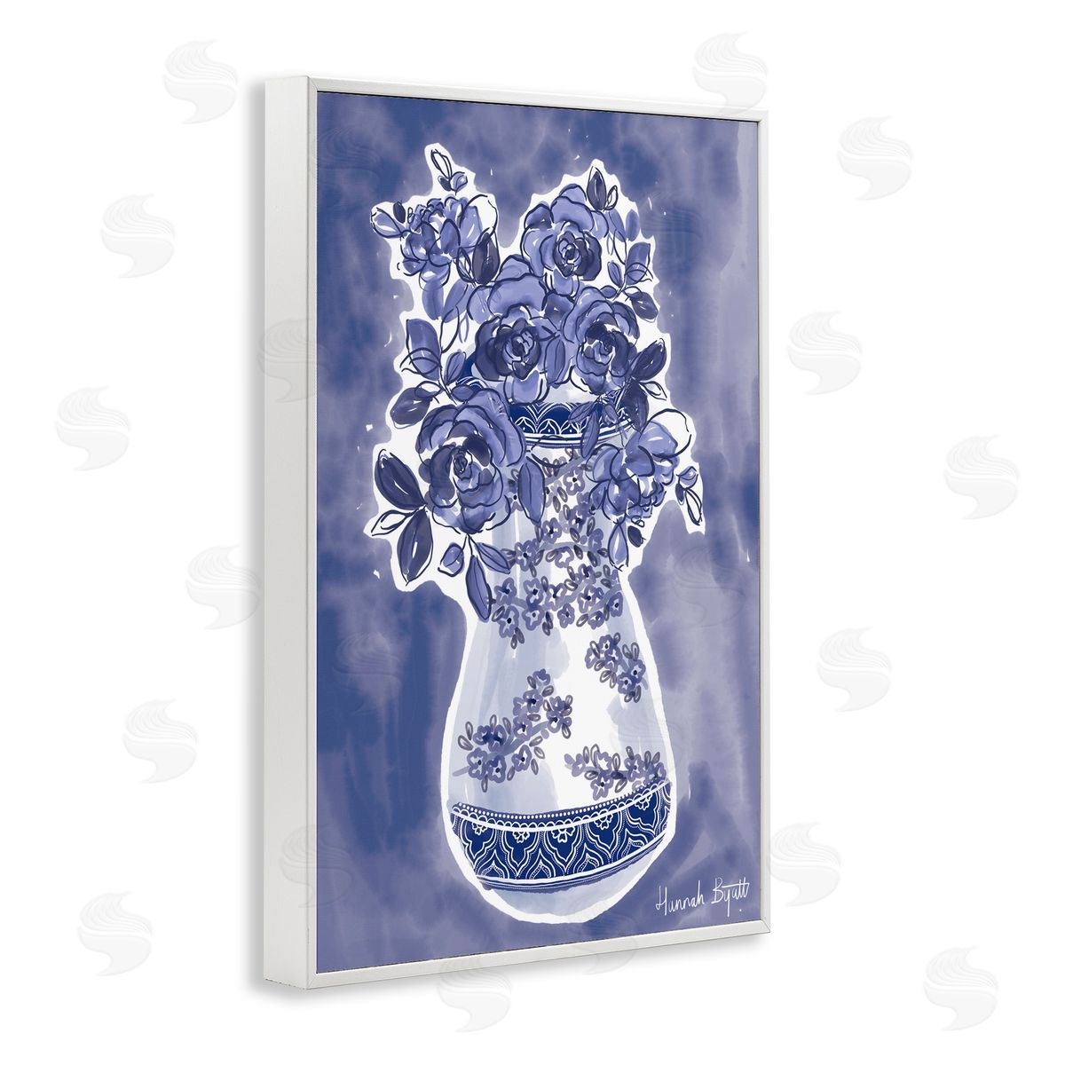 Hannah Byatt Chinoiserie Vase on Blue Canvas Wall Art Print
