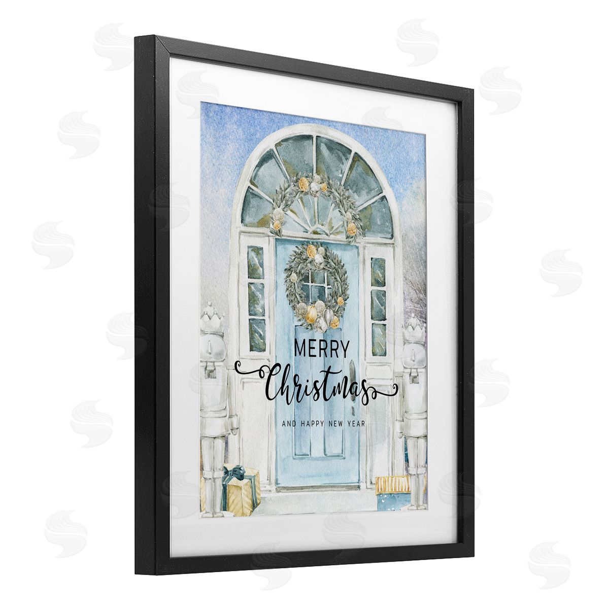 Jesse Keith Merry Christmas Blue Door Canvas Wall Art Print
