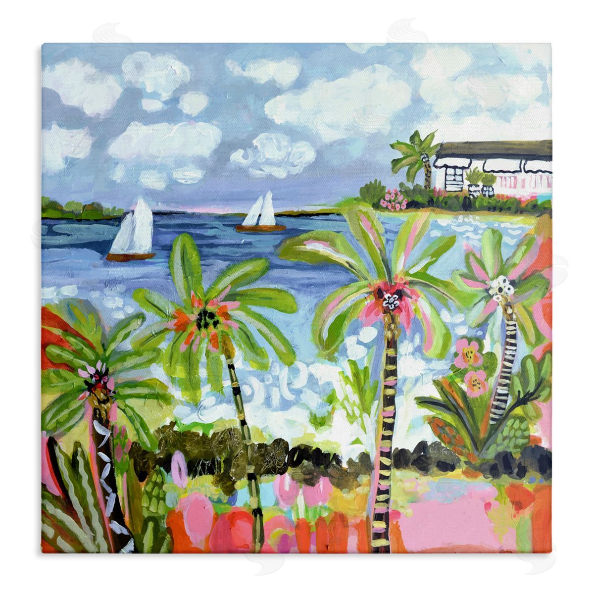 Karen Fields Palm Trees in Bright Sun Canvas Wall Art Print
