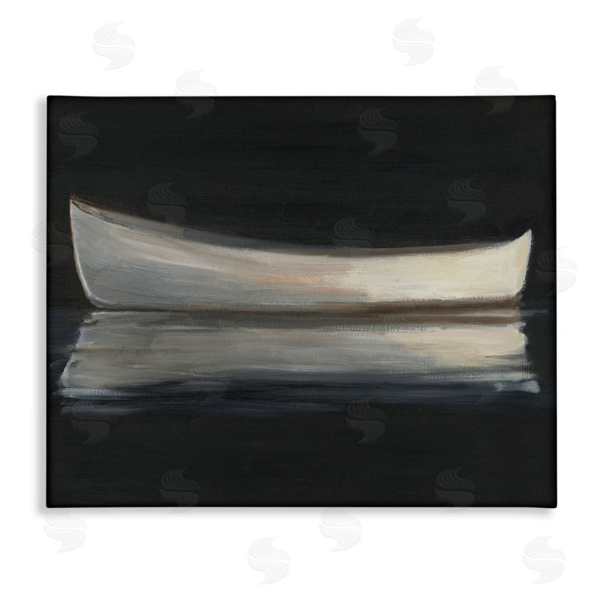Ethan Harper Canoe Reflection on Black Canvas Wall Art Print