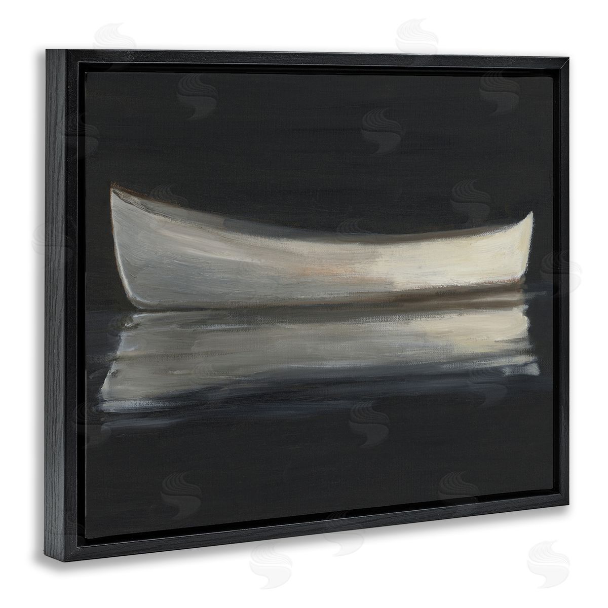 Ethan Harper Canoe Reflection on Black Canvas Wall Art Print