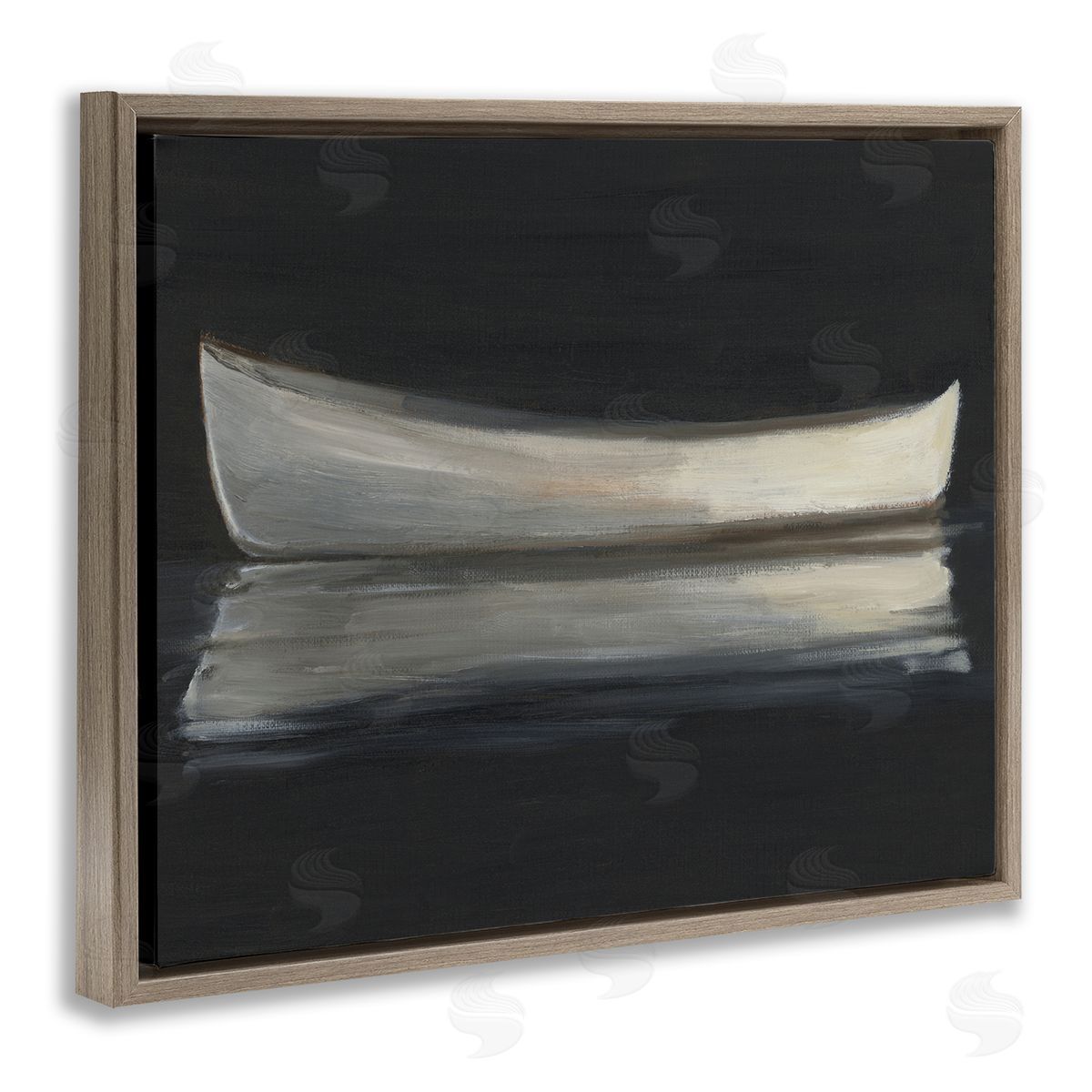 Ethan Harper Canoe Reflection on Black Canvas Wall Art Print