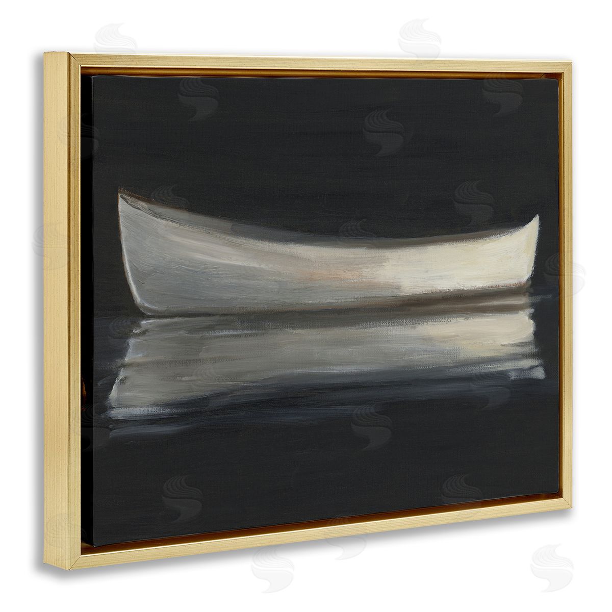 Ethan Harper Canoe Reflection on Black Canvas Wall Art Print