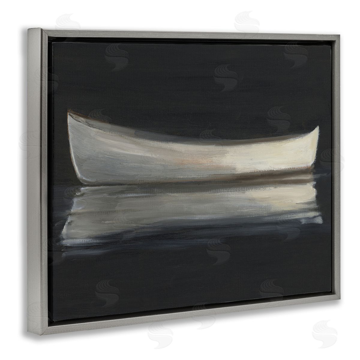 Ethan Harper Canoe Reflection on Black Canvas Wall Art Print