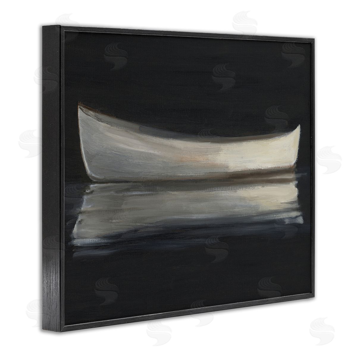 Ethan Harper Canoe Reflection on Black Canvas Wall Art Print
