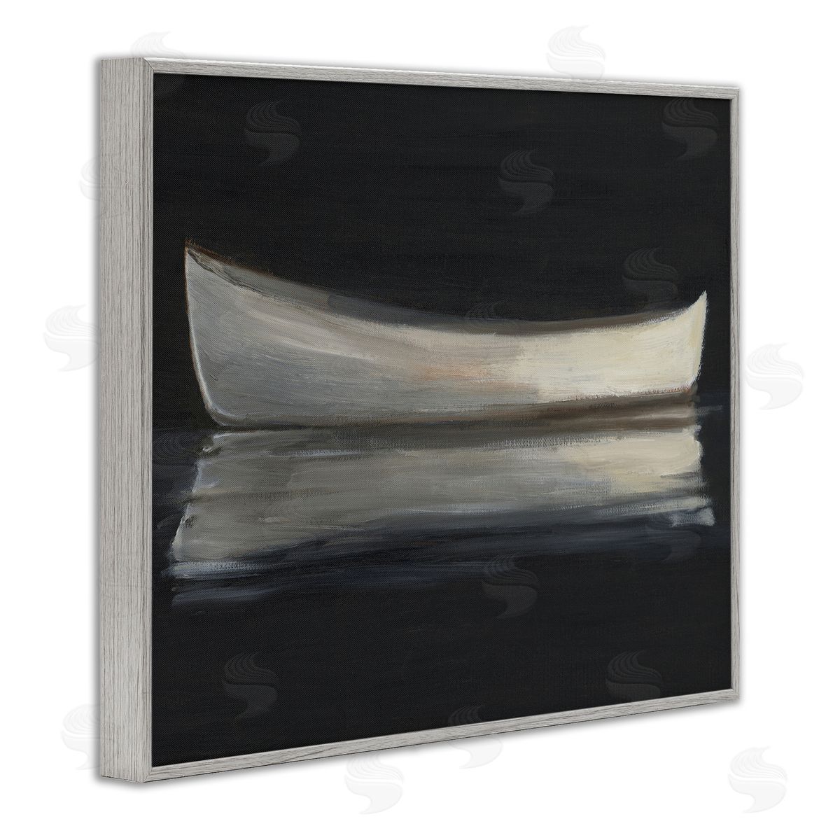 Ethan Harper Canoe Reflection on Black Canvas Wall Art Print