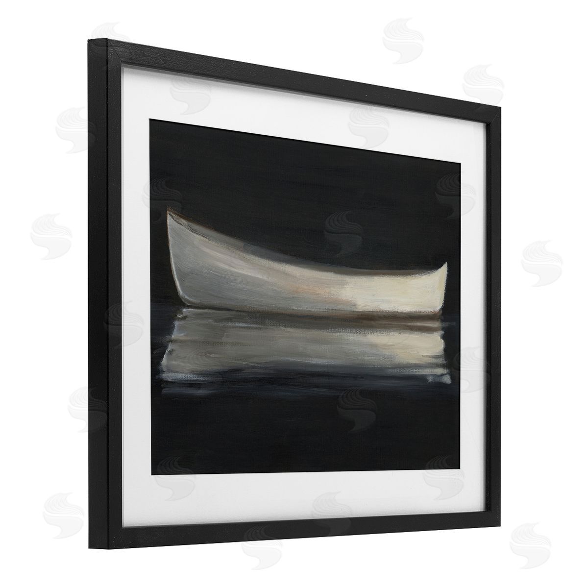 Ethan Harper Canoe Reflection on Black Canvas Wall Art Print
