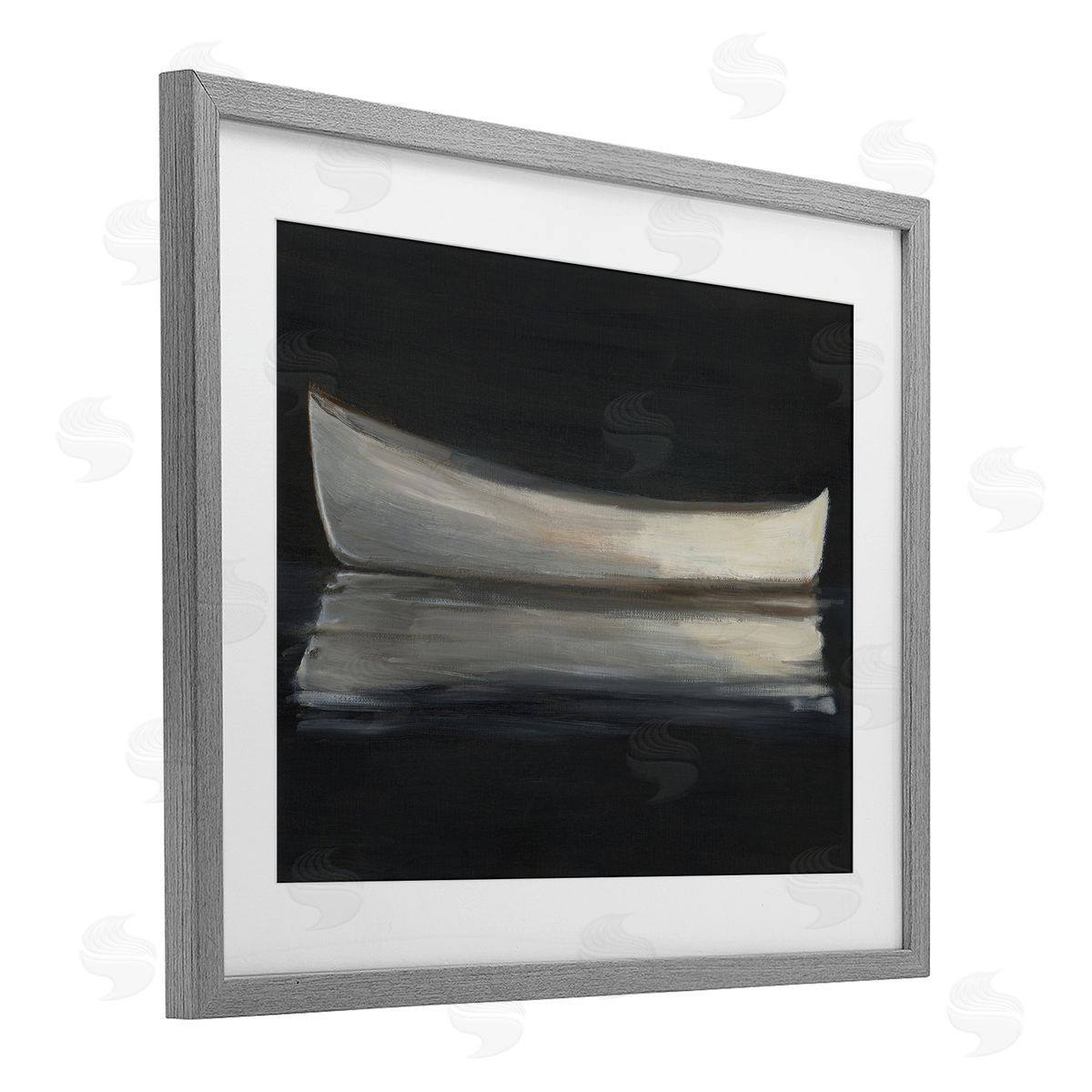 Ethan Harper Canoe Reflection on Black Canvas Wall Art Print