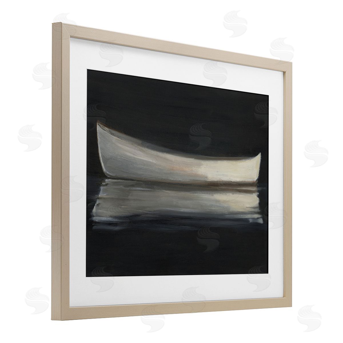 Ethan Harper Canoe Reflection on Black Canvas Wall Art Print