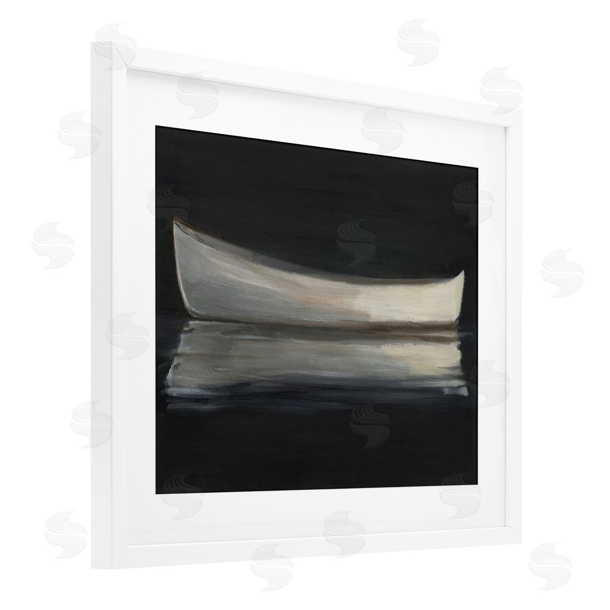 Ethan Harper Canoe Reflection on Black Canvas Wall Art Print