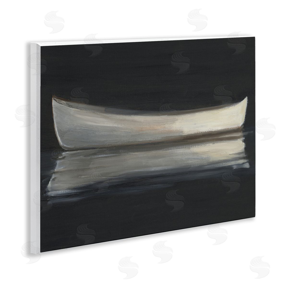 Ethan Harper Canoe Reflection on Black Canvas Wall Art Print