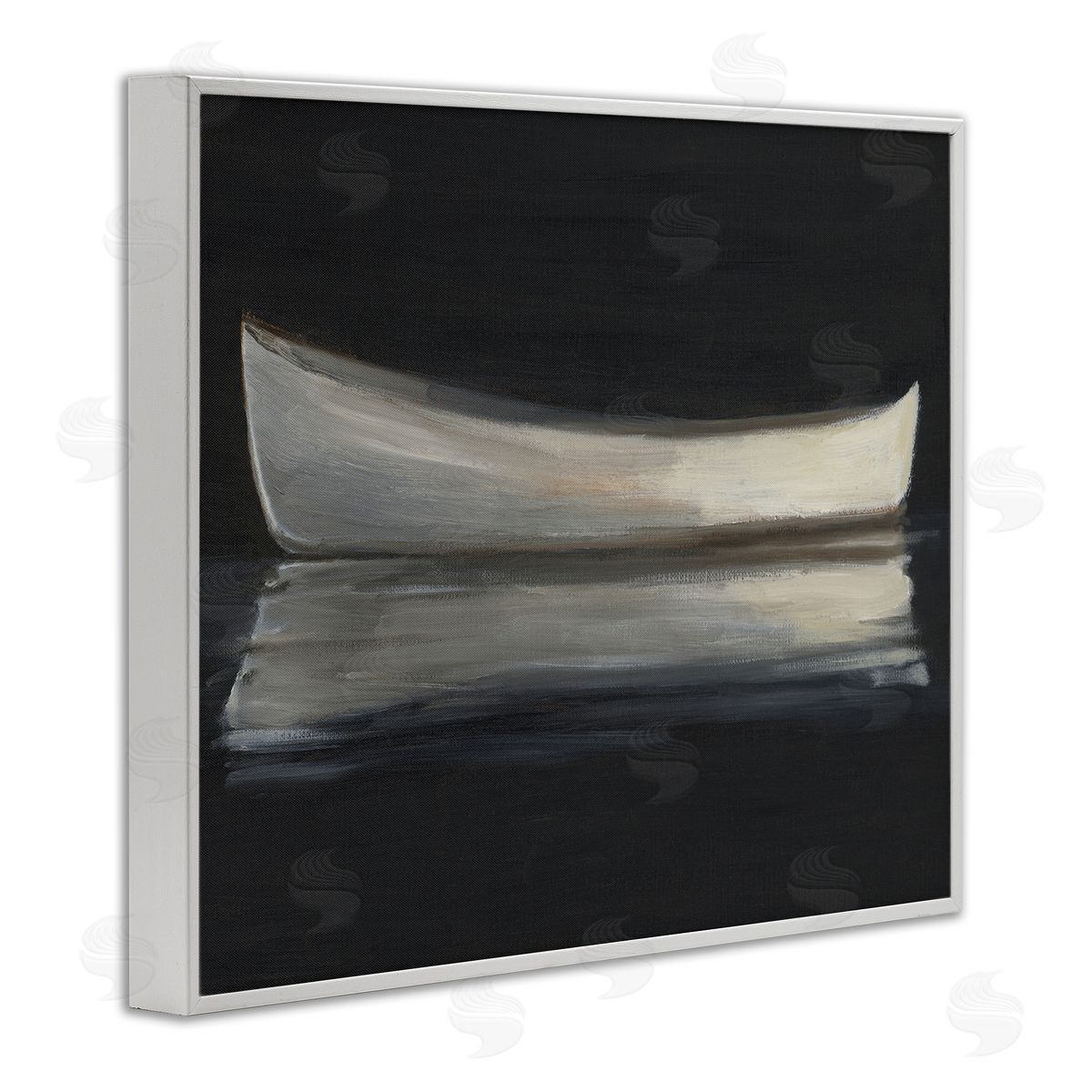 Ethan Harper Canoe Reflection on Black Canvas Wall Art Print