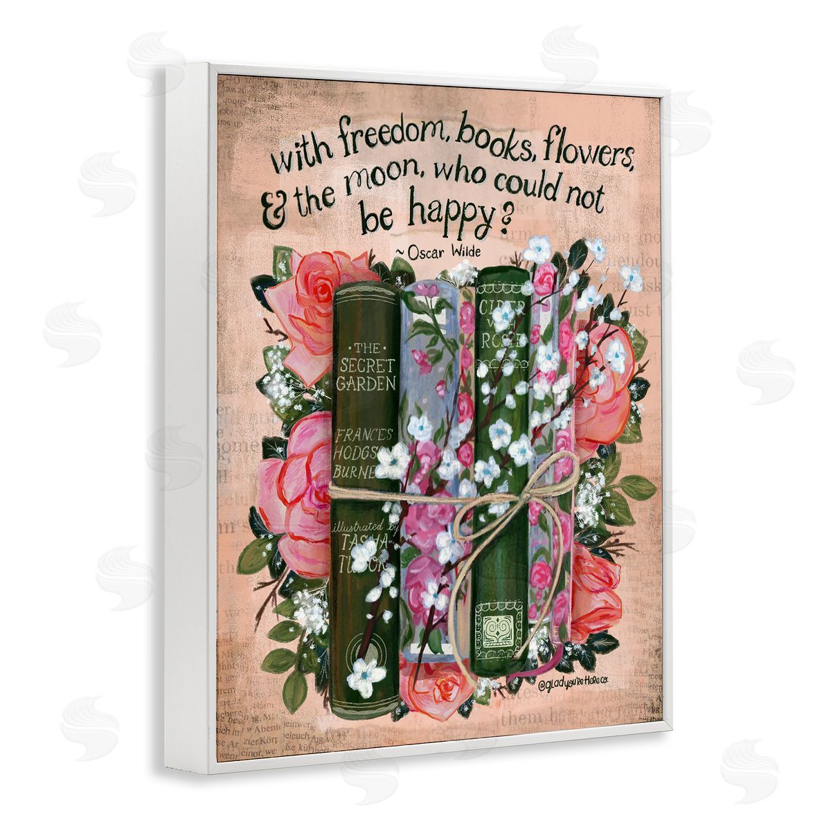 Glad You're Here Co. Bookish Quote with Florals Canvas Wall Art Print