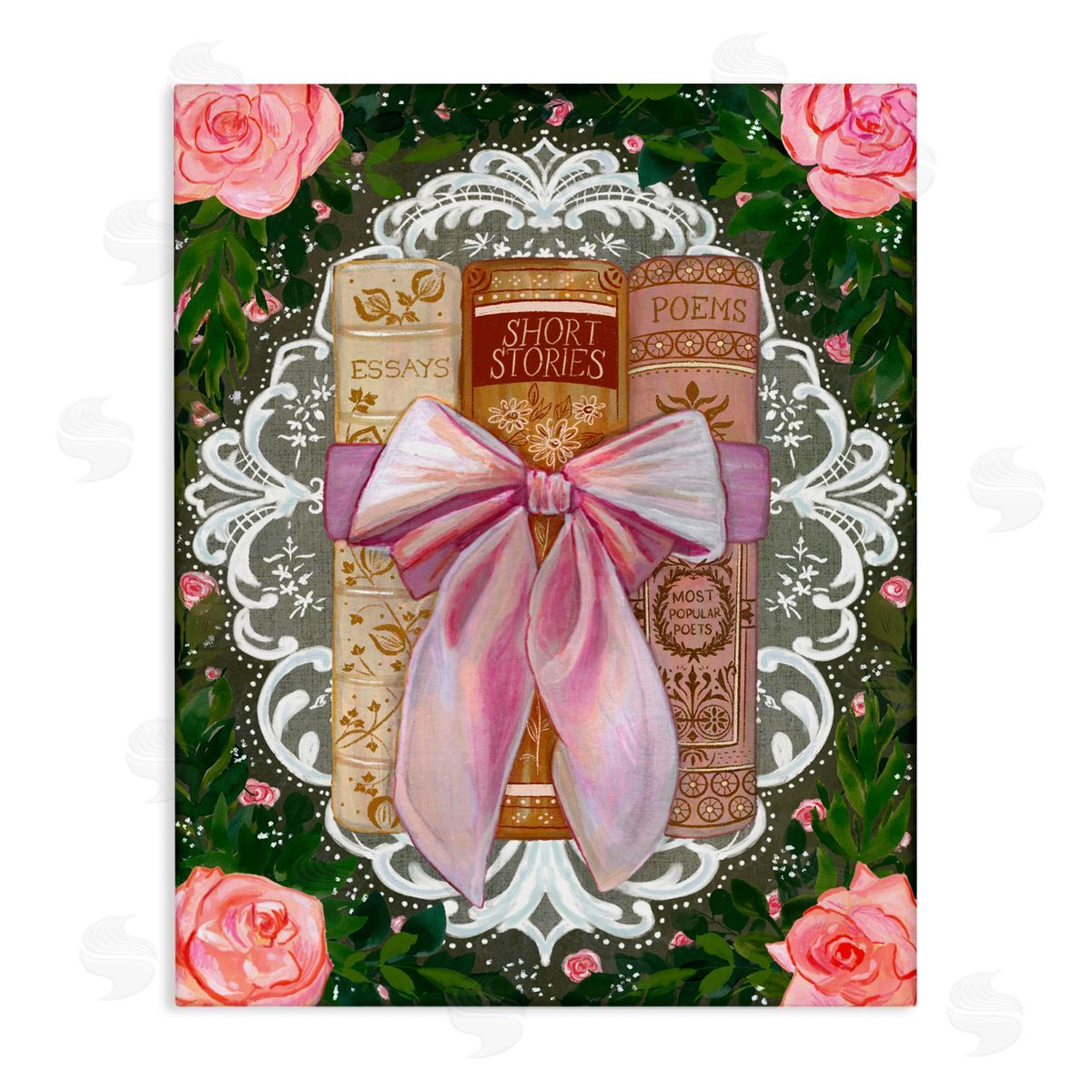 Glad You're Here Co. Romantic Books with Lace Canvas Wall Art Print